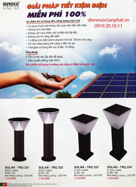 Đèn trụ solar 221, 222, 223, 224, Euroto_T417